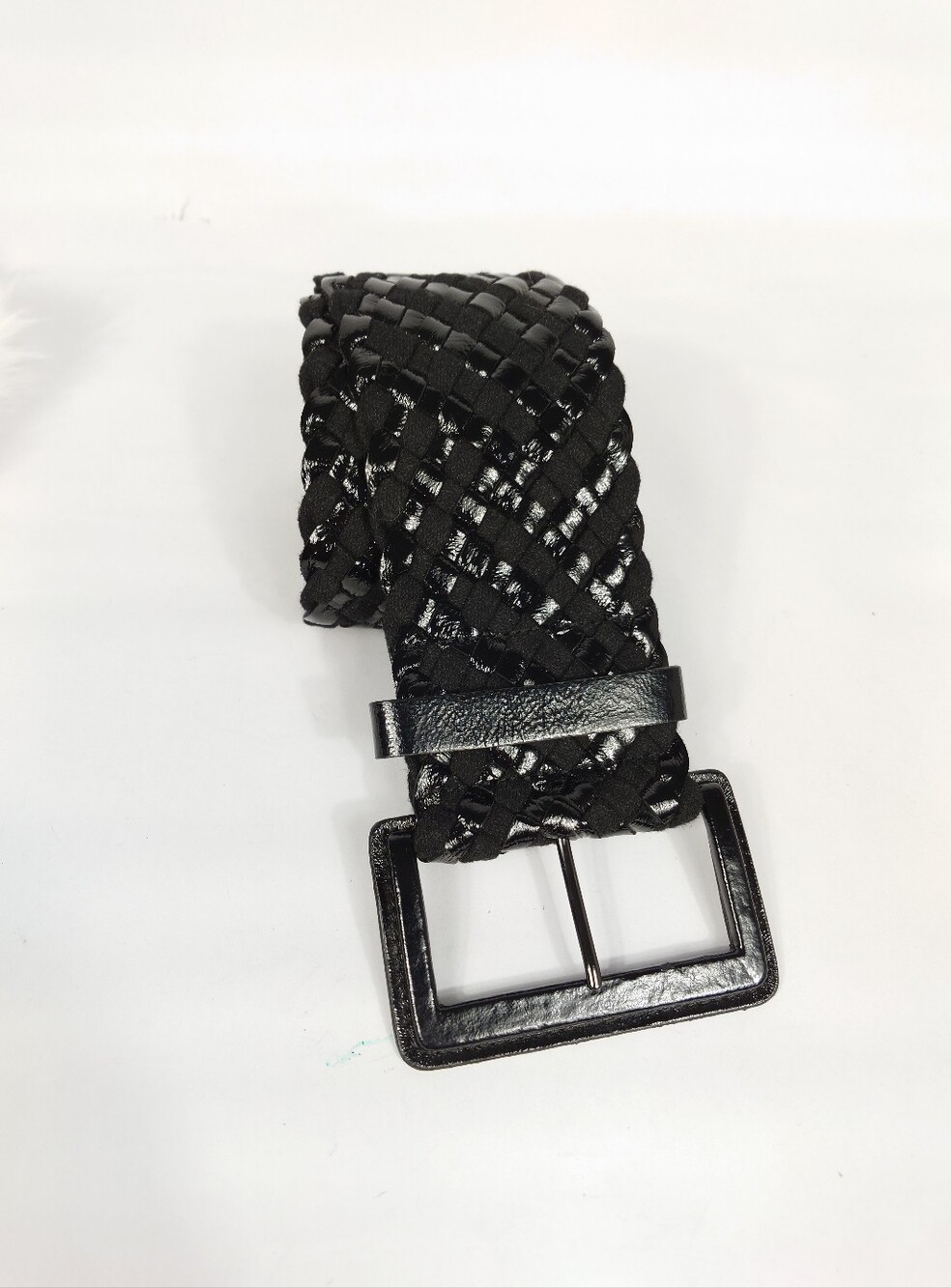Hobo International Black Woven Belt 38” Square Buckle Size M